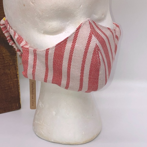 REUSABLE 100% Cotton Red Stripe Face Mask ~NEW! - Picture 6 of 13